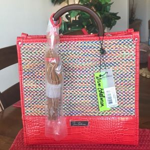 NWT Red Sam Edelman Marian Straw Handbag